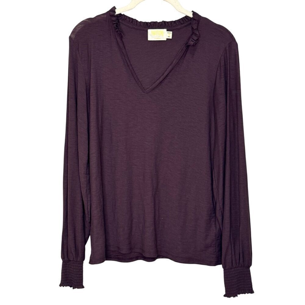 Nation Ltd  Sasha Peasant Tee Top Size Small Purple Long Sleeve Pima Cotton